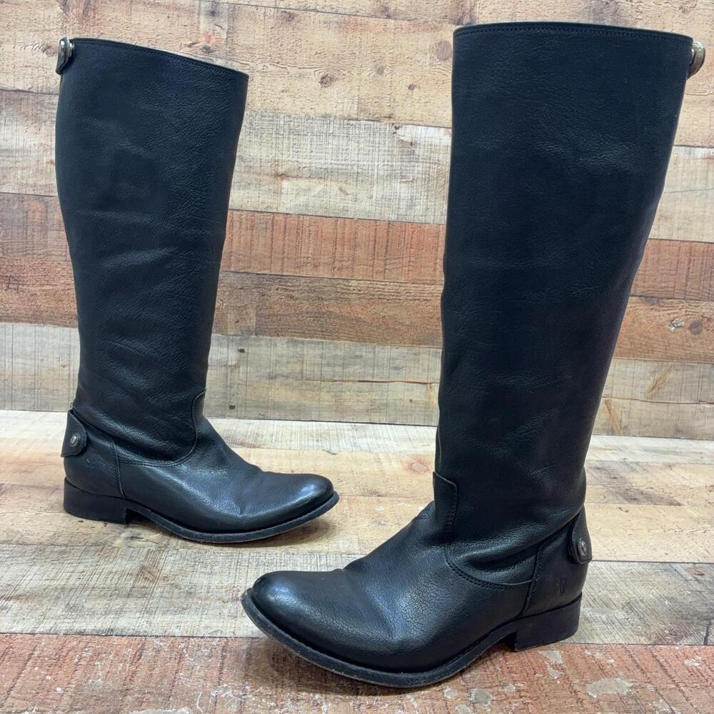 Frye 76430 Boots Womens Size 7 B 37.5 Black Leather Knee High Riding Zip Casual